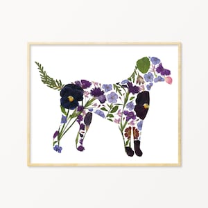 Black Lab Pressed Flower Art Print, Black Labrador Retriever Gifts Decor