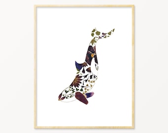 Orca Pressed Flower Art Print, Orca Whale Wall Art, Killer Whale Print