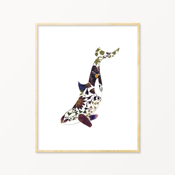 Orca Pressed Flower Art Print, Orca Whale Wall Art, Killer Whale Print