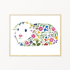 Guinea Pig Art Print | Guinea Pig Gifts | Pressed flower art