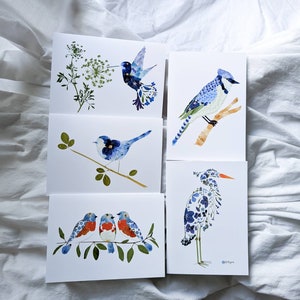 Blue Bird Cards, Blank Note Card Set, Hummingbird Gifts, Blue Jay, Bluebirds, Heron Art, Pressed Flower Art Printed Greeting Cards