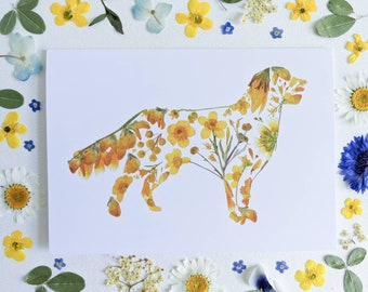 Golden Retriever Card, Card from the Dog, Pressed Flower Art Print Card