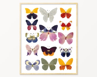 Pressed Flower Art Butterfly Print, Butterfly Home Decor Wall Art, Butterflies Poster