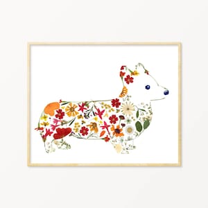 Pressed Flower Corgi Art Print, Corgi Gifts, Pembroke Welsh Corgi, New Dog Owner GIft