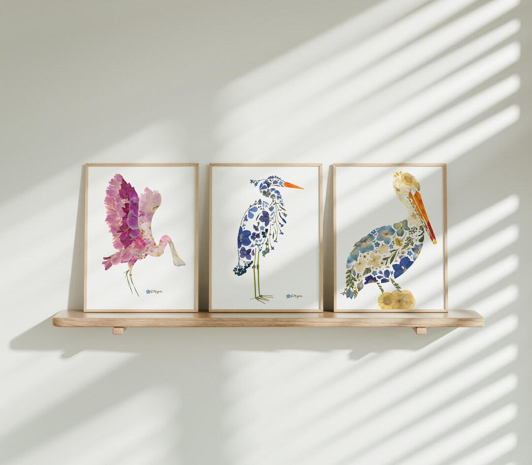 Coastal Prints Bundle, Bird Print Set, Three Bird Prints, Blue Heron ...