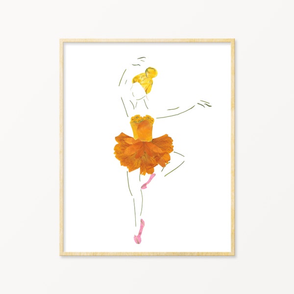 Pressed Flower Ballerina Wall Art Print, Personalized Dance Gifts