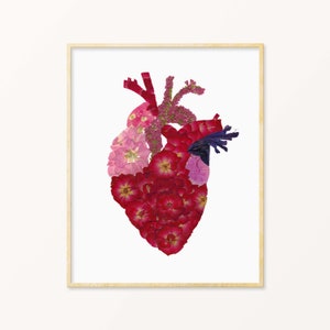 Anatomical Heart Print, Anatomy Art, Pressed Flower Art, Anatomical Heart Art, Medical Art, Cardiologist Gift, CHD