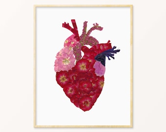 Anatomical Heart Print, Anatomy Art, Pressed Flower Art, Anatomical Heart Art, Medical Art, Cardiologist Gift, CHD