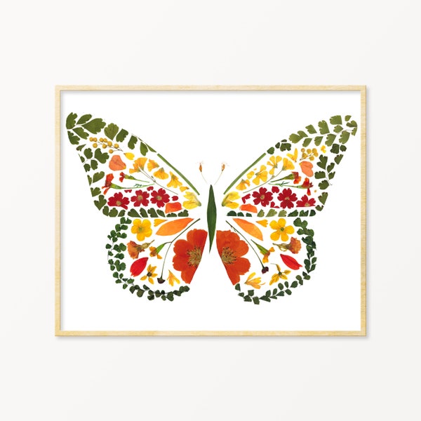 Pressed Flower Monarch Butterfly Art Print, Monarch Butterfly Gift, Monarchs