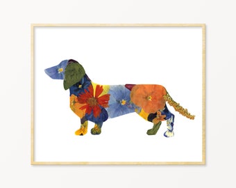 Pressed Flower Art Dachshund Print, Dachshund Gift