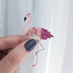 Flamingo Stickers, Flamingo Gifts, Pink Stickers, Pressed Flower Art Waterproof Vinyl Sticker