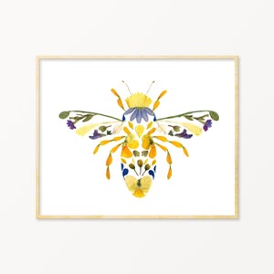 Bee Art Print | Save the Bees | Bee Themed Gift | Queen Bee Art | Honey Bee Decor | Bumblebee Wall Art | Bee Print | Pressed Flower Art |