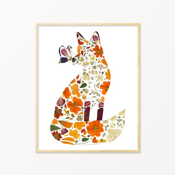 Red Fox Art Print, Fox Decor for Kids, Girl Fox Art, Fox  Pressed Flower Art Print, Fox Wall Art Print, Floral Fox