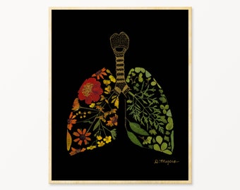 Botanical Lungs Art Print, Anatomical Lung Print, Pressed Flower Art Print, Anatomy Art, Lung Cancer Warrior, Medical Office Decor