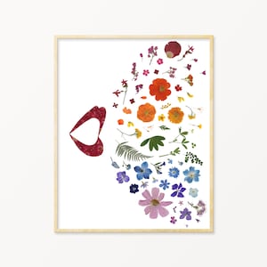 Finding Your Voice Pressed Flower Art Print, Abstract Rainbow Wall Art, Botanical Art Print, Lips Art