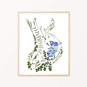 Pregnancy Art, Pressed flower PRINT, Pregnancy Gift, Doula Gift, Midwife Gift