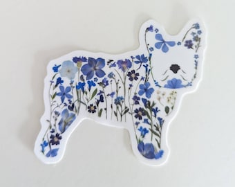 French Bulldog Gifts, Frenchie Sticker, Pressed Flower Art Vinyl Sticker