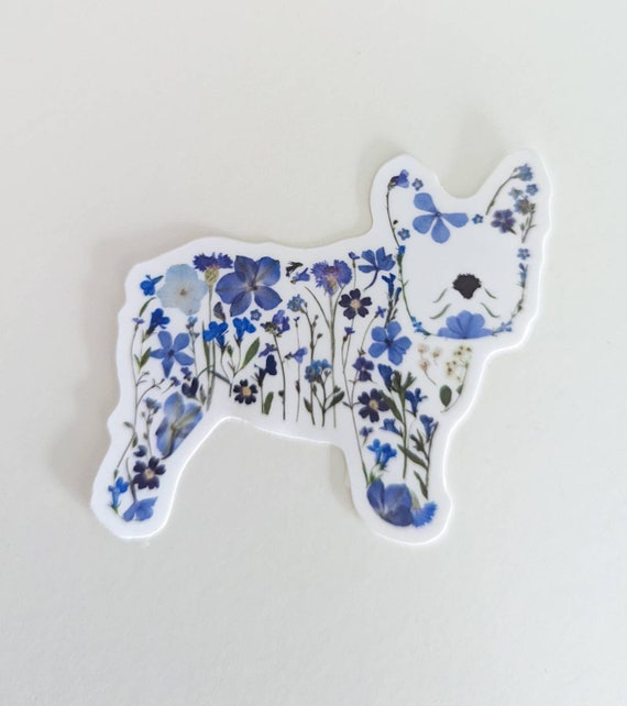 French Bulldog Gifts, Frenchie Sticker, Pressed Flower Art Vinyl Sticker