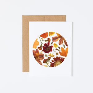Pressed Flower Art Print Greeting Card, Sun, Sun Art, Sunshine, Celestial Art, Orange and Yellow Flowers, Gift for Gardener