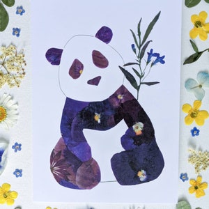 Panda Card, Pressed Flower Art Print Card
