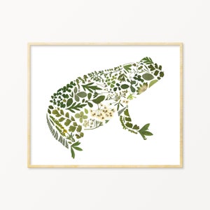 Pressed Flower Frog Art Print, CottageCore Decor