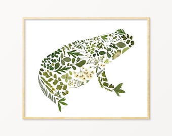 Pressed Flower Frog Art Print, CottageCore Decor