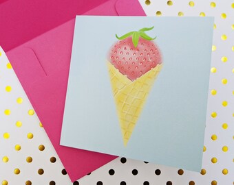 Illustrated Greeting Card: Strawberry Ice Cream