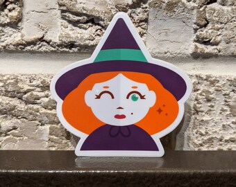 Vinyl sticker: cute winking witch