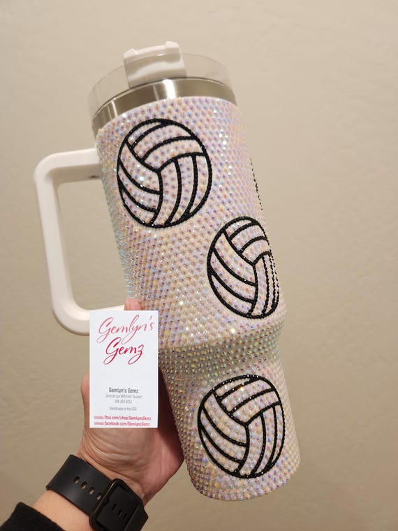 Rhinestone Volleyball 40oz Tumbler White or Black