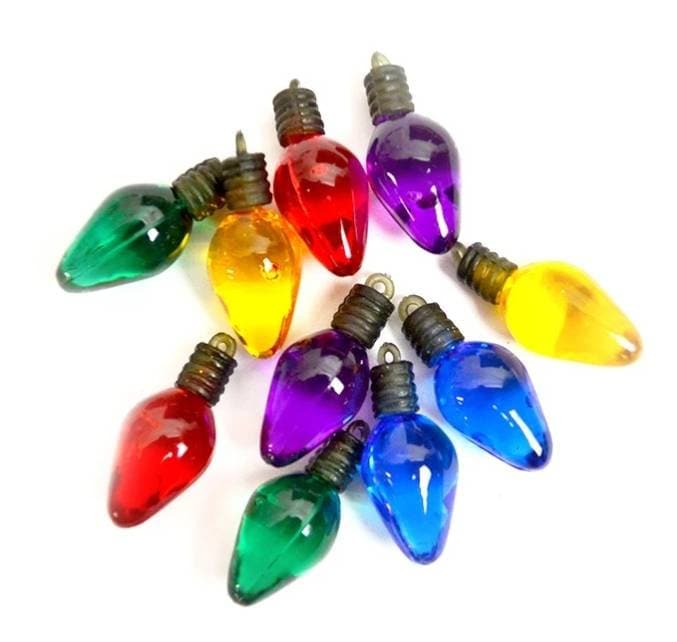 Mini Christmas holiday colored string light bulb beads charms 10