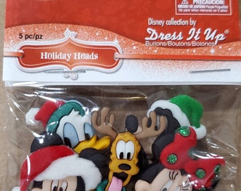 Christmas Holiday Heads Mickey and Friends Button / Embellishments