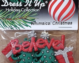 Whimsical Believe Christmas Button / Embellishments