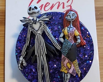 Jack and Sally Nightmare before Christmas Halloween badge reel wipeable Jack Skellington
