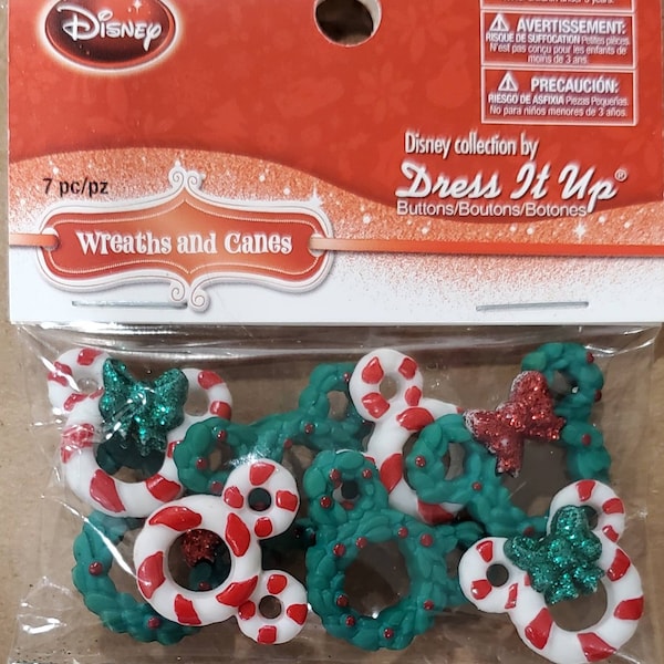 Christmas Mickey Wreaths and Canes Button / Embellishments