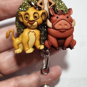 Lion King Simba Pumbaa and Timon Badge Reels or Stethescope Tags