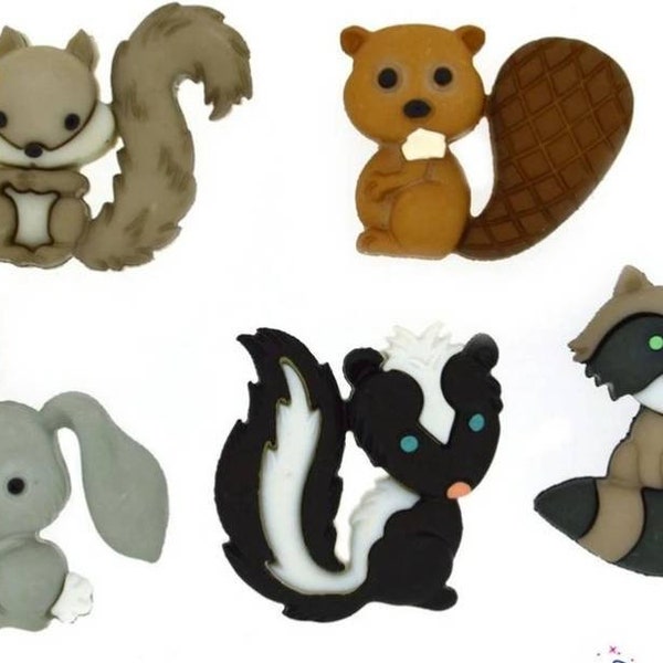 Backyard Buddies Beaver Rabbit Skunk Squirrel Raccoon Button / Embellishments