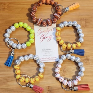 Sports Keychain Wristlet Beads Softball Baseball Basketball Football Tennis Soccer Volleyball