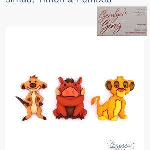Pumba, Simba, Timon Button / Embellishments