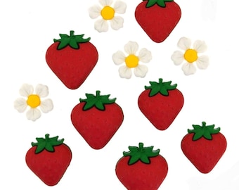 Fresh Strawberries and Flowers Button / Embellishment