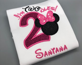 Hot Pink and Black Mrs. Mouse shirt/I'm Twodles 2nd Birthday Shirt/ Oh Twodles Girls Birthday Outfit/ Minnie Mouse inspired Toddler Birthday