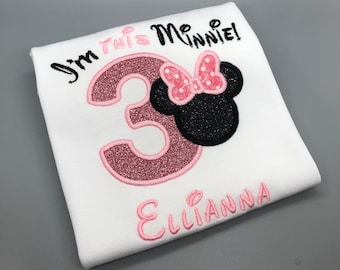 Minnie Mouse Inspired 3rd Birthday Shirt/ Pink and Black Minnie Birthday Outfit/ I'm this Minnie Girls Birthday Shirt/ 3rd Birthday Outfit