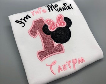 Girl 1st Birthday Shirt/ Pink and Black Minnie Mouse Inspired Birthday Outfit/ I'm this Minnie Girls Birthday Bodysuit/ 1st Birthday Outfit