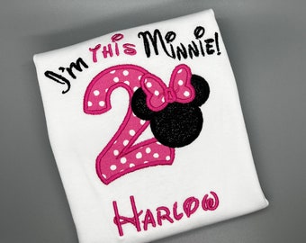 Girl 2nd Birthday Shirt/ I'm this Minnie Shirt/ 2nd Birthday Outfit/ Black and Hot Pink Minnie Birthday Outfit/ Oh Twodle Birthday Outfit