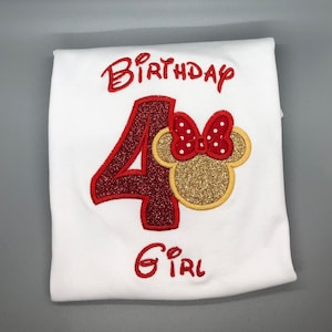 Red and Gold Minnie Mouse Inspired 4th Birthday/ Girls 4th Birthday Shirt/ Mrs. Mouse Birthday Outfit/ 4th Birthday Outfit