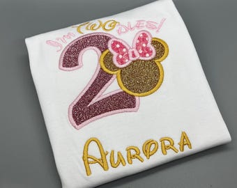 Oh Twodles Pink and gold Mrs. Mouse 2nd Birthday shirt/ Minnie Mouse inspired Girls second birthday tshirt/ Toddler Girl Birthday Shirt