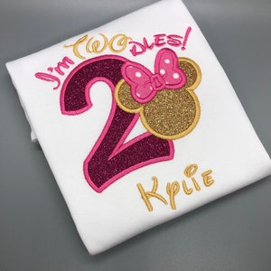 Hot Pink and Gold Mrs. Mouse shirt/ I&#39;m Twodles 2nd Birthday Shirt/ Oh Twodles Girls Birthday Outfit/ Minnie Mouse inspired Toddler Birthday