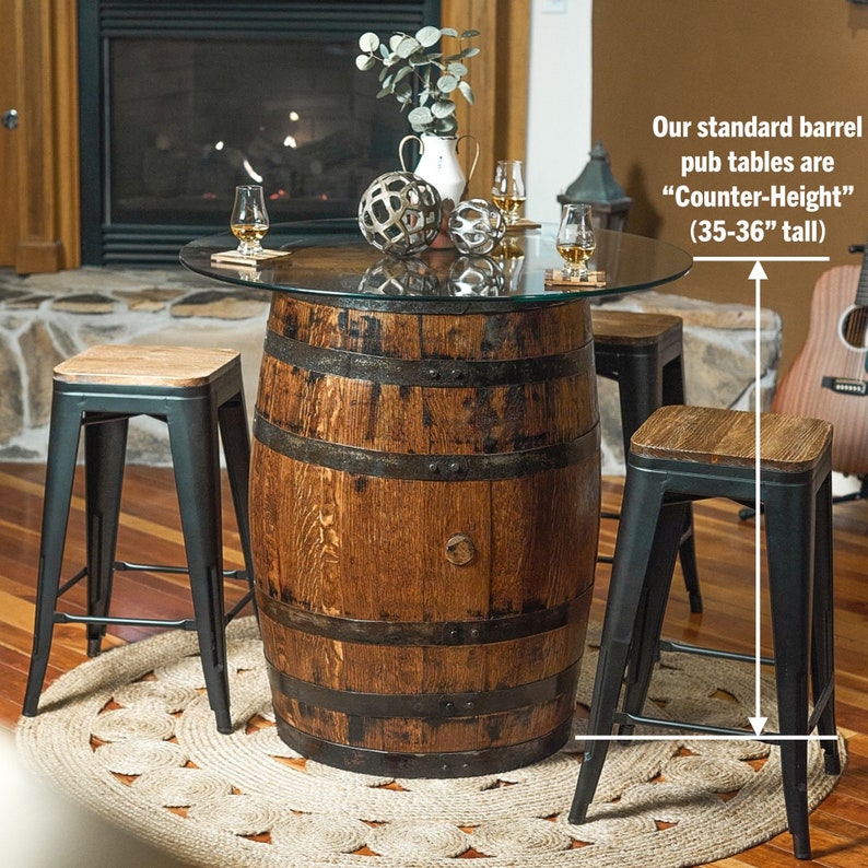 Standard Whiskey Barrel Pub Table Counter Height Solid Wood Etsy