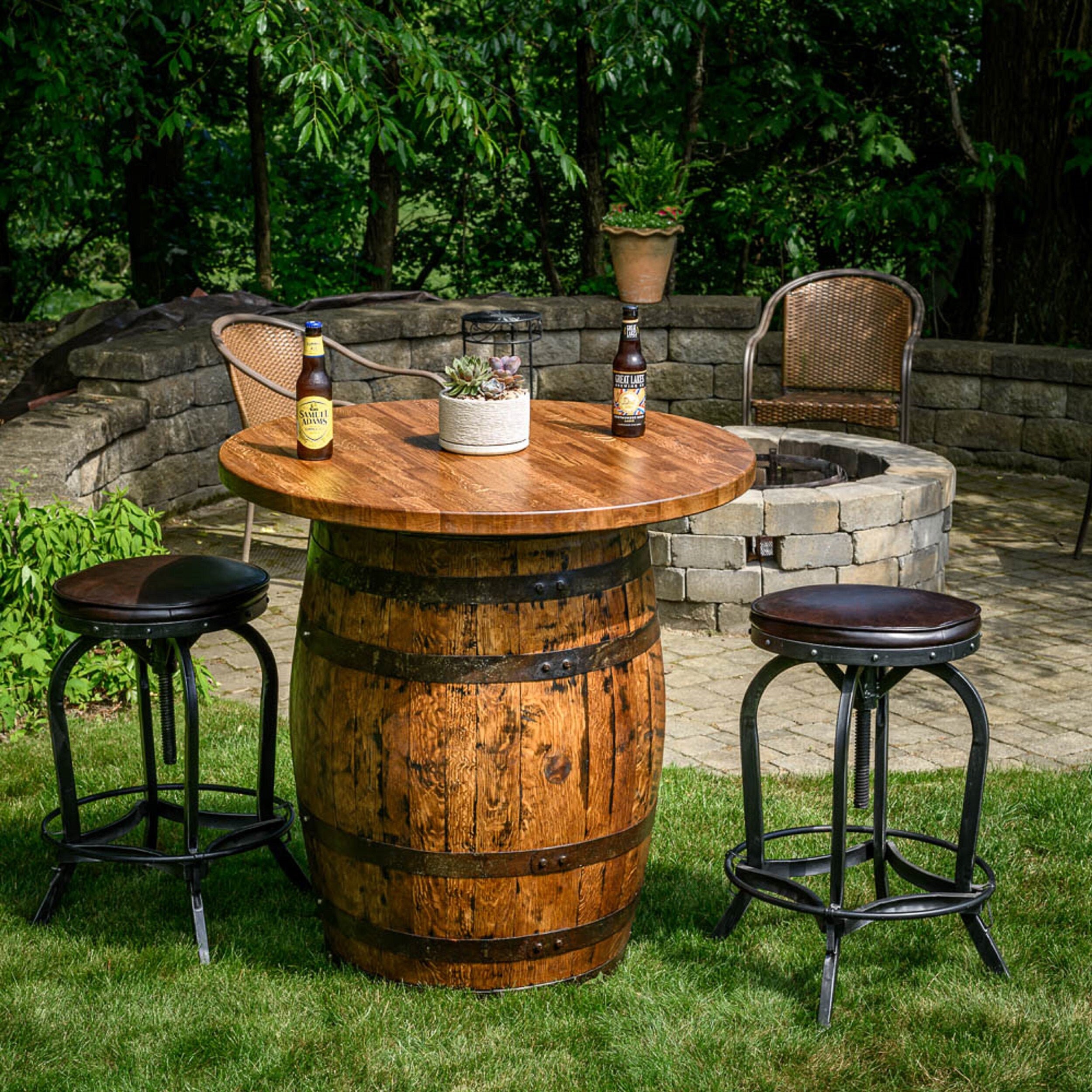 Whiskey Barrel Pub Table Counter Height Solid Wood Top Etsy