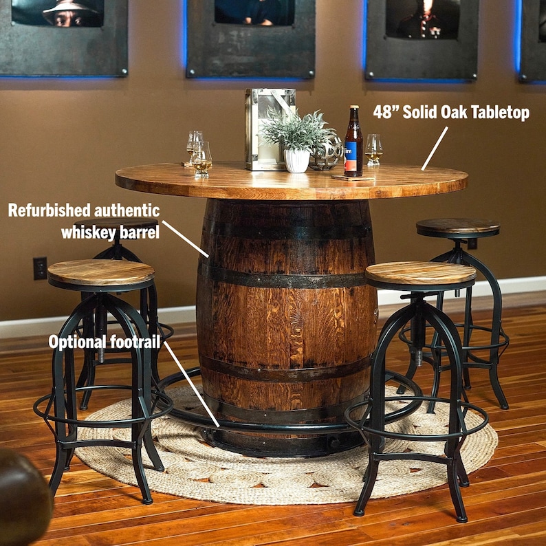 Standard Whiskey Barrel Pub Table Counter Height Solid Wood Etsy