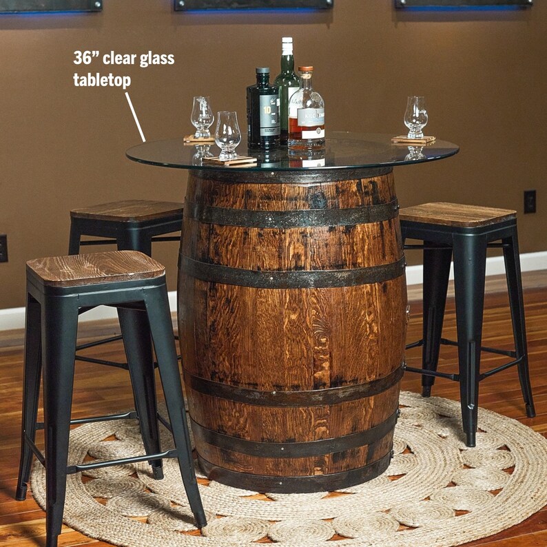 Standard Whiskey Barrel Pub Table Counter Height Solid Wood Etsy
